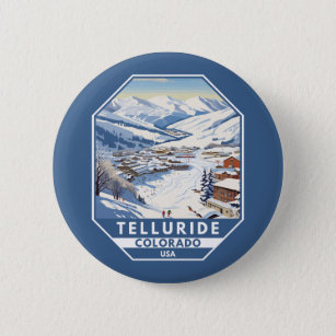 Telluride Colorado Winter Travel Art Vintage Button