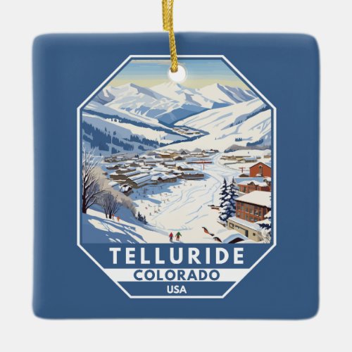 Telluride Colorado Winter Travel Art Vintage Ceramic Ornament