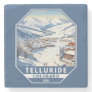 Telluride Colorado Winter Travel Art Vintage Stone Coaster