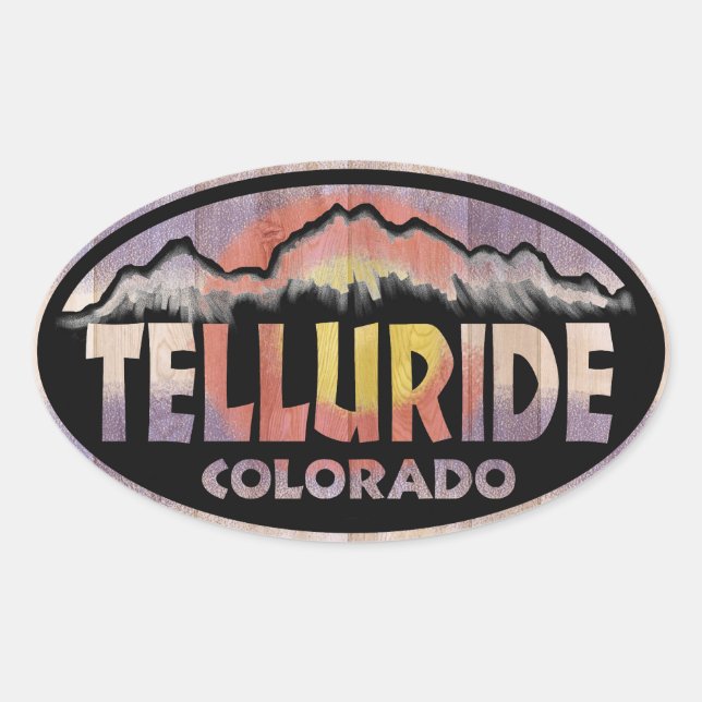 Telluride Colorado wood flag oval stickers (Front)