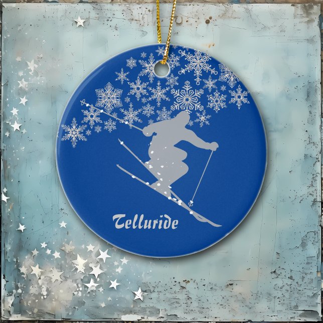 Telluride Snowflake Skier Personalized Ceramic Ornament (Creator Uploaded)