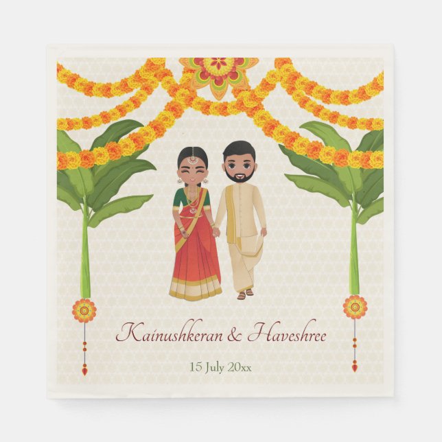 Telugu Tamil wedding marigolds banana tree Napkins (Front)