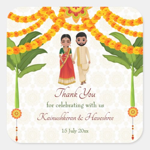Telugu Tamil wedding marigolds banana tree  Square Sticker