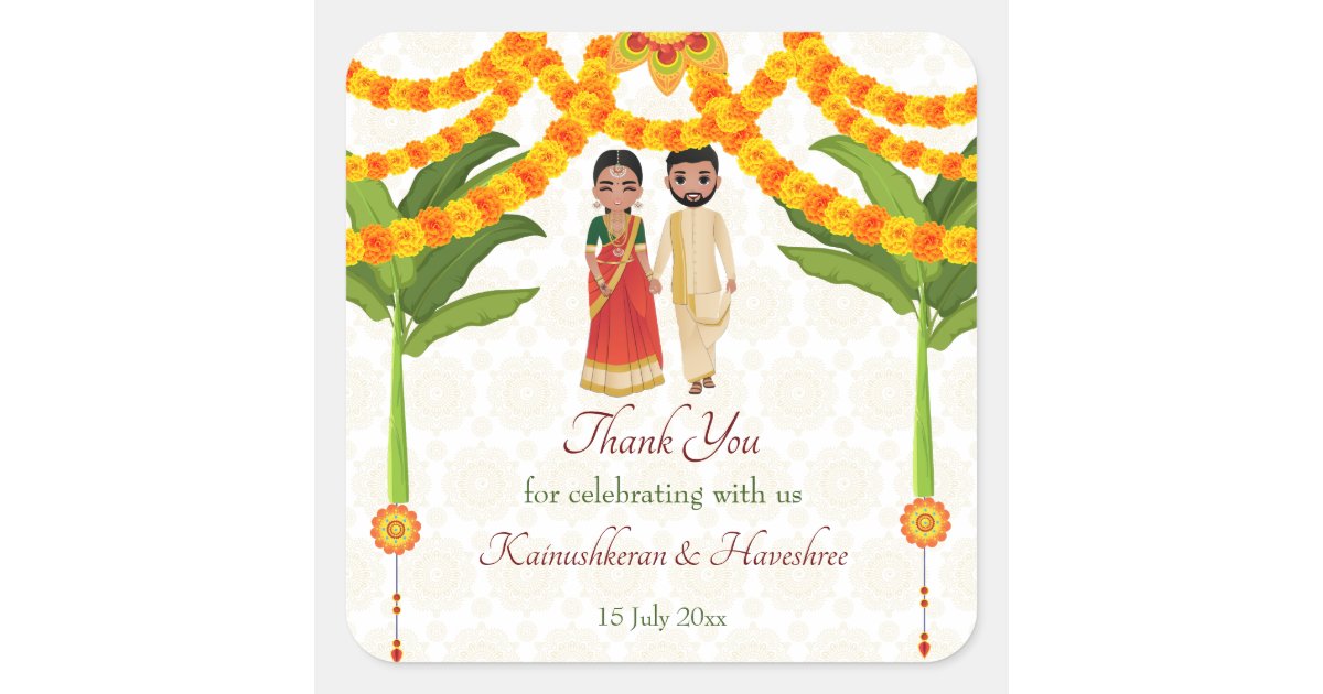 Telugu Tamil wedding marigolds banana tree Square Sticker Zazzle