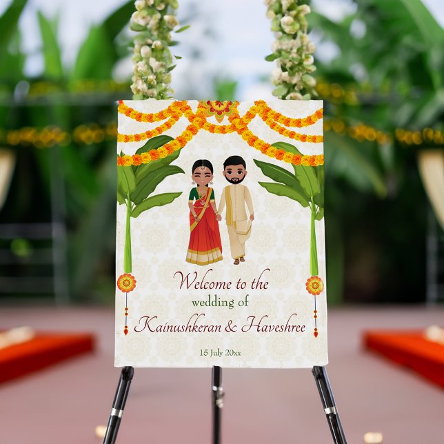 Telugu Tamil wedding marigolds banana tree welcome Foam Board (Telugu Tamil South Indian wedding marigolds banana tree welcome sign Board personalized decor)