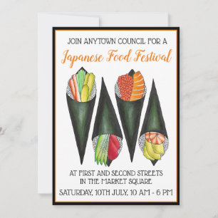 Temaki Hand Roll Sushi Japanese Food Festival Invitation