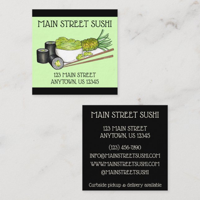 Temaki Sushi Hand Roll Japanese Food Restaurant Square Business Card (Front/Back)