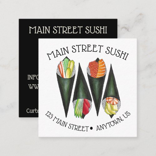 Temaki Sushi Hand Roll Japanese Food Restaurant Square Business Card