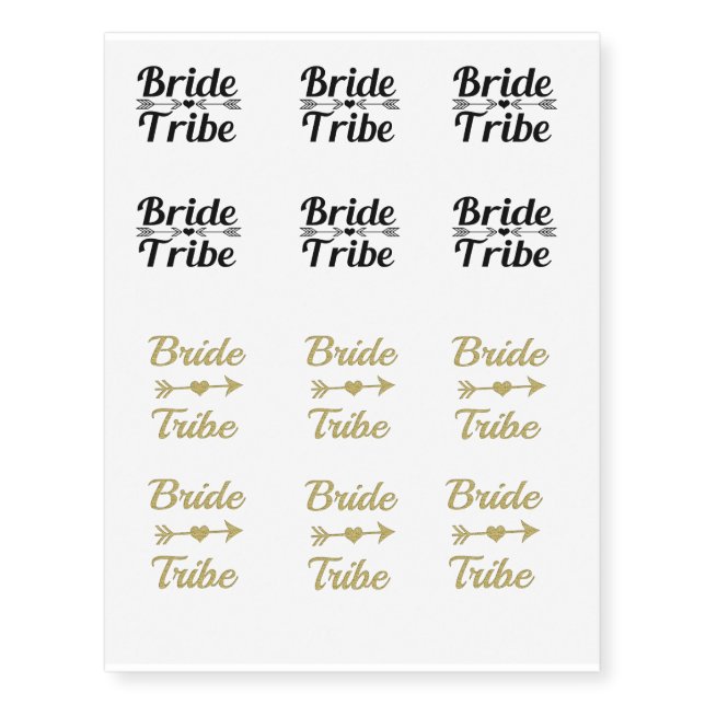 Temp Bride Tribe Bridesmaid women's gold glitter Temporary Tattoos (Front)