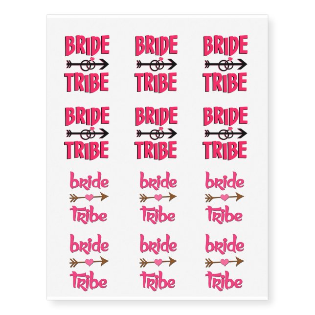 Temp Bride Tribe Bridesmaid women's Pink Temporary Tattoos (Front)