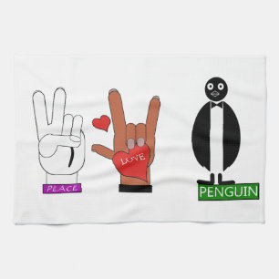 TEMP PEACE LOVE PENGUINS ASL KITCHEN TOWEL
