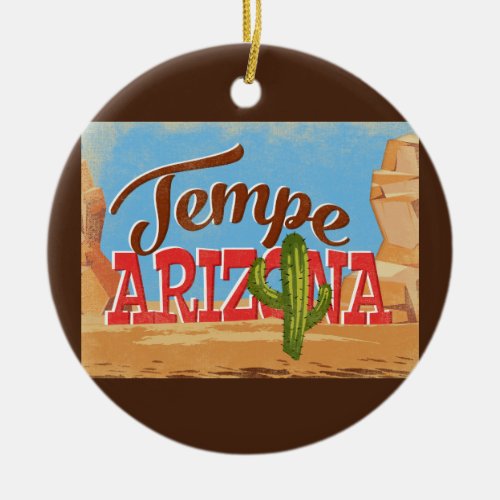 Tempe Arizona Cartoon Desert Vintage Travel Ceramic Ornament