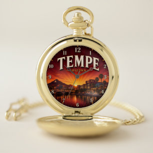 Tempe Arizona Desert Sunset City Pocket Watch