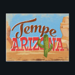 Tempe Arizona Vintage Travel Postcard<br><div class="desc">Tempe Arizona neo vintage travel poster wall art in cartoon retro style featuring the desert,  a cactus and red rock environment.</div>