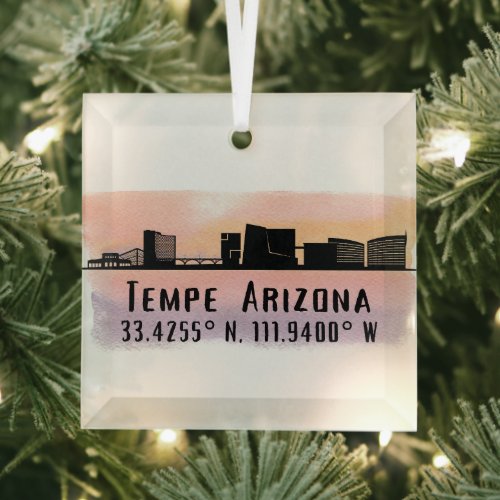 Tempe AZ City Skyline Latitude and Longitude  Glass Ornament