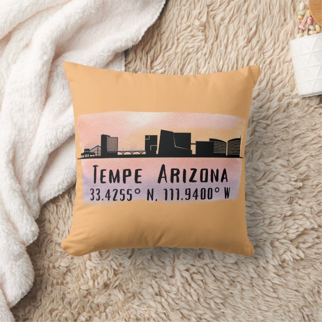 Tempe AZ City Skyline Latitude and Longitude  Throw Pillow (Blanket)