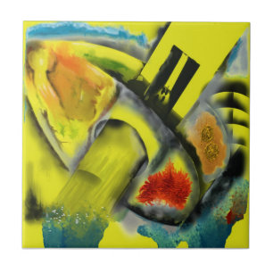 Tempest - Digital Abstract with Yellow Background Tile