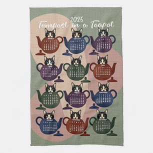 Tempest in a Teapot Kitten Cat Cute 2025 Calendar Kitchen Towel