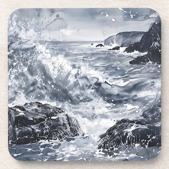 Tempest on the Welsh Shore Beverage Coaster (Front)