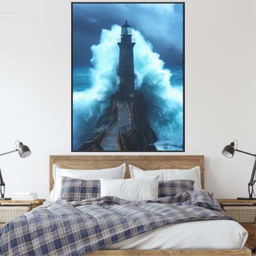 Tempestuous Guardian _ Lighthouse In Stormy Sea Canvas Print