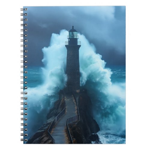 Tempestuous Guardian _ Lighthouse In Stormy Sea Notebook