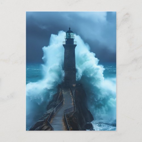 Tempestuous Guardian _ Lighthouse In Stormy Sea Postcard