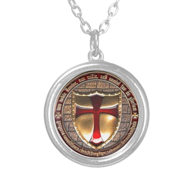 TEMPLAR COIN. SILVER PLATED NECKLACE (Front)