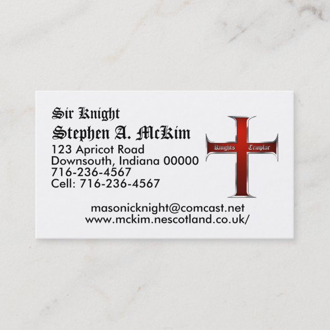 Templar Cross Business Card (Front)