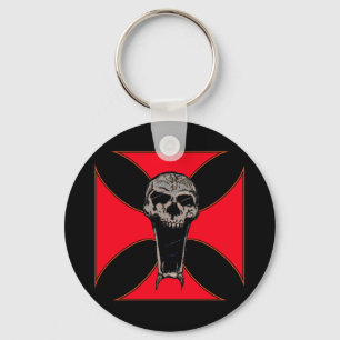 Templar cross skull keychain