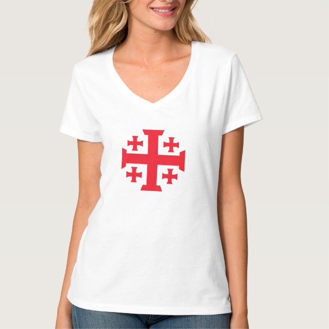 Templar Jerusalem Cross Women's V-Neck Tee (Front)