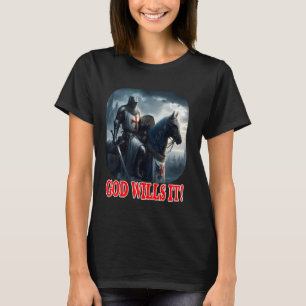 Templar Knight God Wills It on Horse Flat Helmet C T-Shirt
