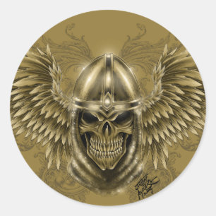 Templar Knight Gothic Medieval Skull with Wings Classic Round Sticker