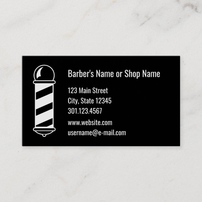 Template 2-Sided Black and White Barber Business Card (Front)