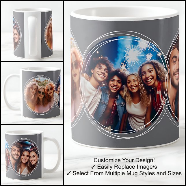 Template 3 Circular Photos Collage Dark Gray C19 Coffee Mug (Creator Uploaded)