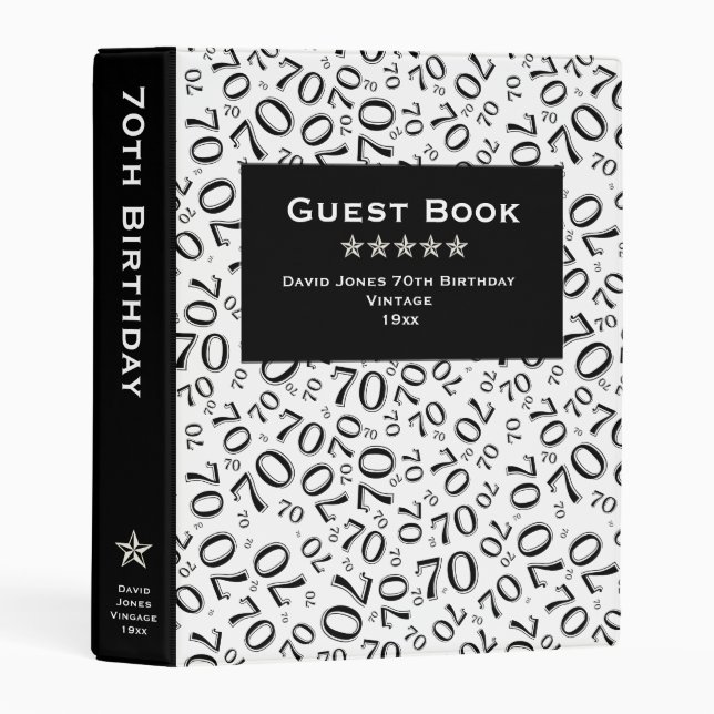 Template: 70th Birthday Black/White Guest Book Mini Binder (Front/Spine)