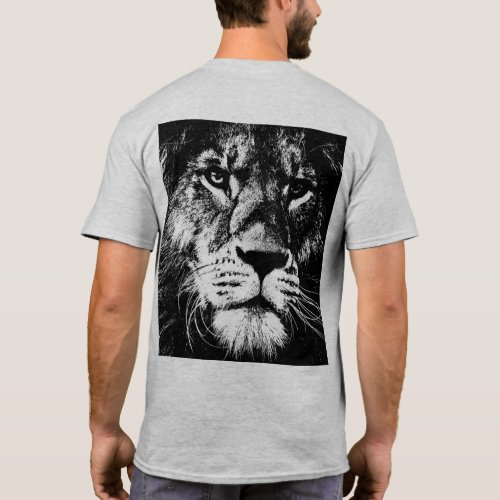 Template Back Side Print Pop Art Lion Face Mens T_Shirt