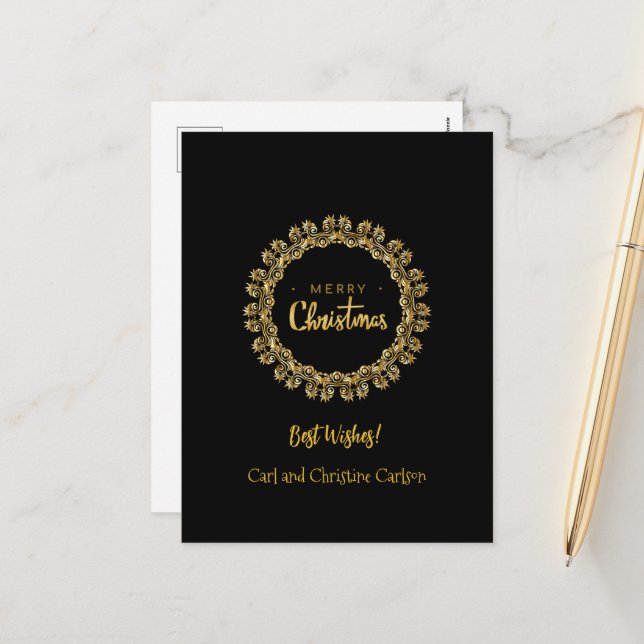 Template, beautiful black and gold, holiday postcard (Front/Back In Situ)