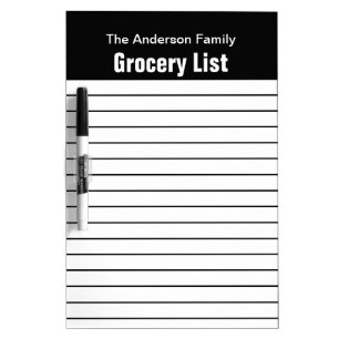 Template Black and White Family Name Grocery List Dry Erase Board