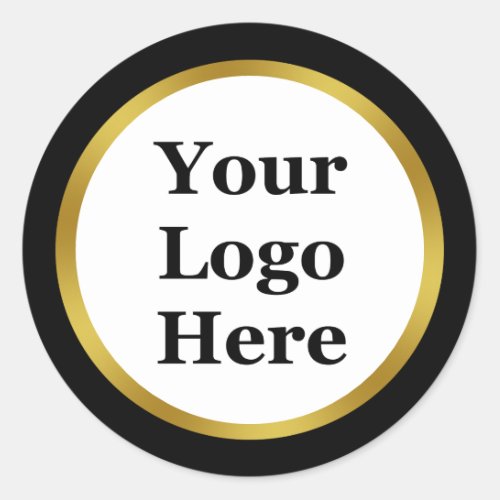 Template Black White and Gold Your Logo Here Classic Round Sticker