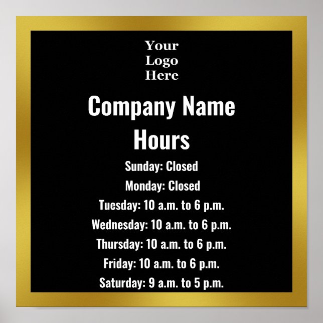 Template Black Your Logo Here Business Hours Poster (Front)