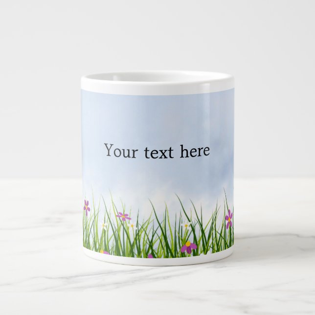 Template, Blue Sky and Summer Flowers, Giant Coffee Mug (Front)