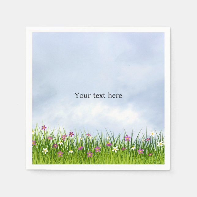 Template, Blue Sky and Summer Flowers, Napkins (Front)