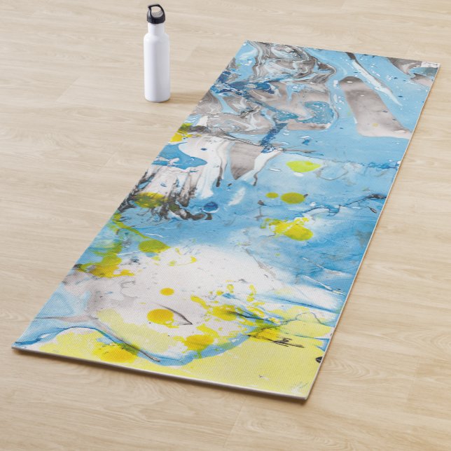 Template Blue Yellow White Trendy Modern Abstract Yoga Mat (In Situ)