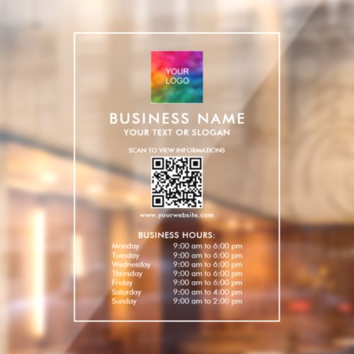 Template Business Hours Company Logo QR Code Window Cling