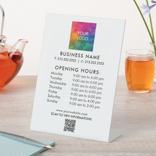 Template Business Opening Hours Logo QR Code Pedestal Sign