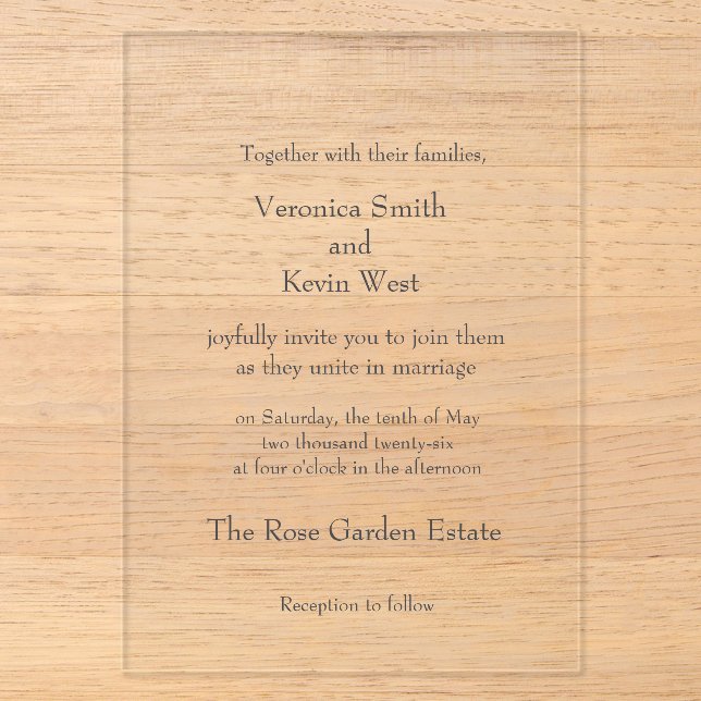 Template Clear Acrylic Wedding Invitation (Front)