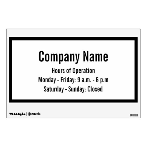 Template Company Name and Hours of Operation Wall Decal