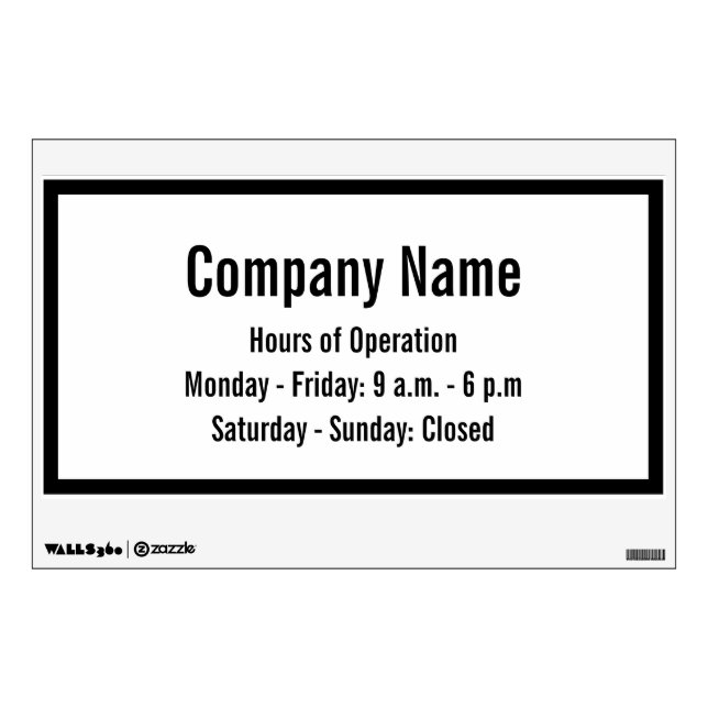 Template: Company Name and Hours of Operation Wall Decal (Front)