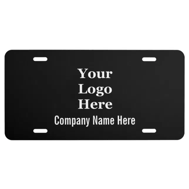 Template: Company Name and Your Logo Here Black License Plate | Zazzle