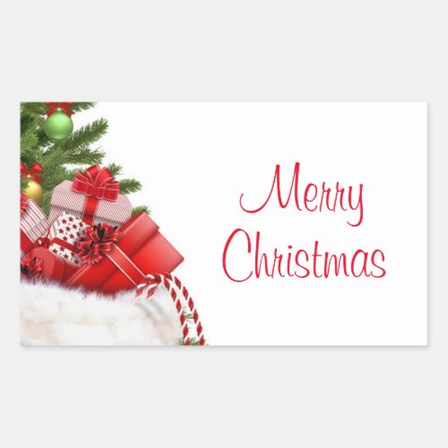 Template Custom Merry Christmas Tree And Gifts Rectangular Sticker